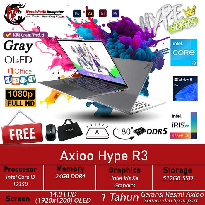 Gambar Axioo Mybook Hype R5 Intel I5 1235U Ram 24GB 512GB Ssd 14.0 FHD OLED BL Win11 Pro - HYPE R3 OLED, 24GB/256GB SSD dari Merah Putih Computer. undefined Tokopedia