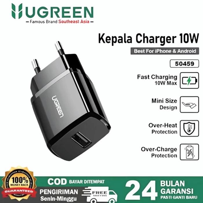 Gambar Ugreen 50459 Adaptor Kepala Charger 2.1A 10W USB Wall Mini Original - Hitam dari KingMonth undefined Tokopedia