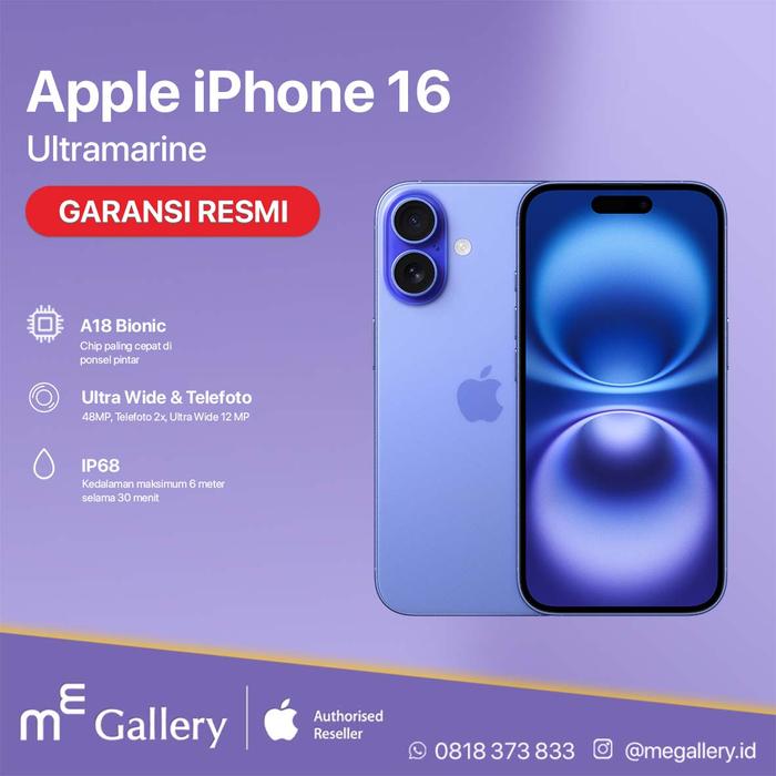 Gambar Apple iPhone 16 Garansi Resmi - Ultramarine, 128 gb dari mE Gallery Indonesia undefined Tokopedia