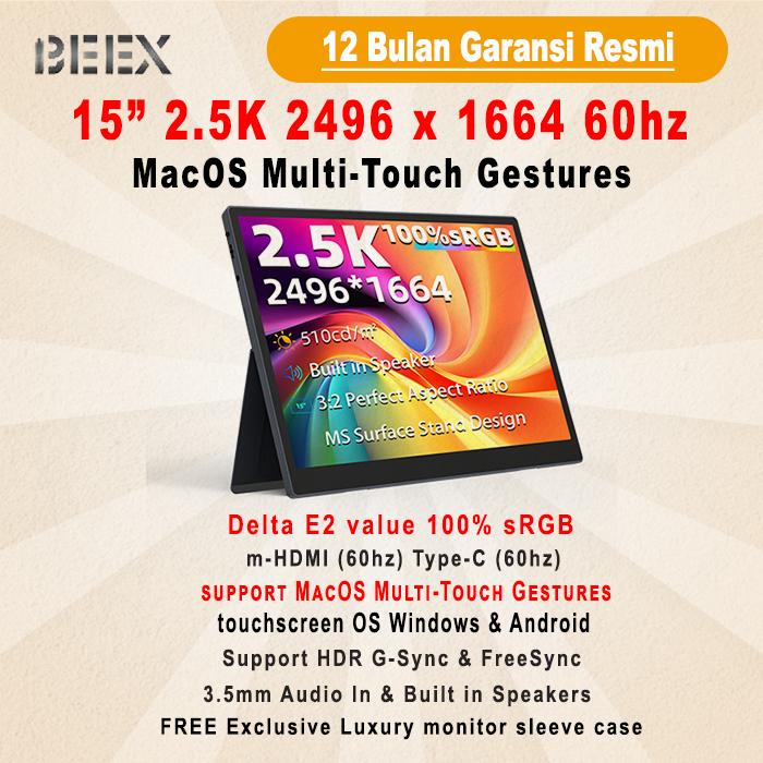 Gambar Portable Monitor BeeX 4K 15" Touchscreen Stylus Multi-Gesture macOS MPP2.0 4096 Levels Tilt Pressure Sensitivity Portable Monitor - 2.5K Touch Only dari BeeX Monitors undefined Tokopedia