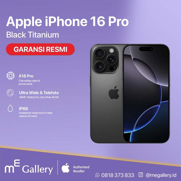 Gambar Apple iPhone 16 Pro new Garansi Resmi - Black, 128 gb dari mE Gallery Indonesia undefined Tokopedia