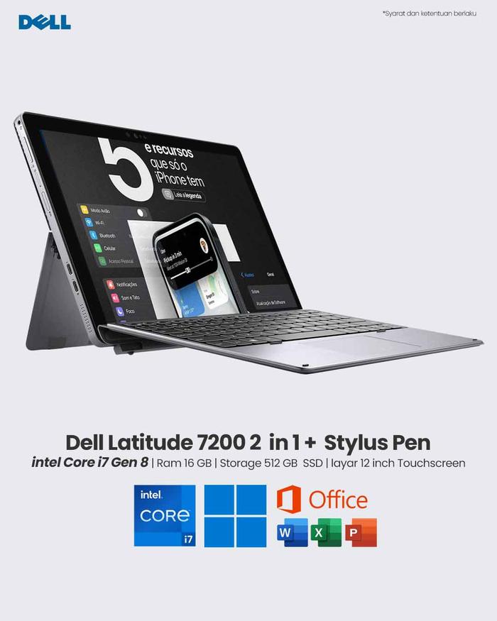 Jual Laptop Dell Latitude 7200 2 in 1 Core i7 Gen 8 RAM 16 GB SSD