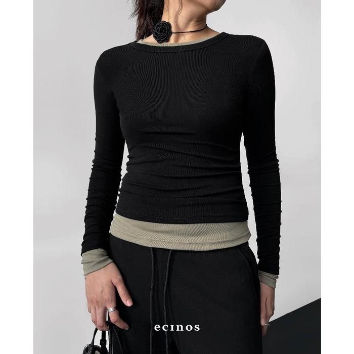 Gambar ECINOS - CORE Fitted Longsleeved Tencel Top, Stretchy & Nyaman - Black, S dari tokoakbar 311 undefined Tokopedia