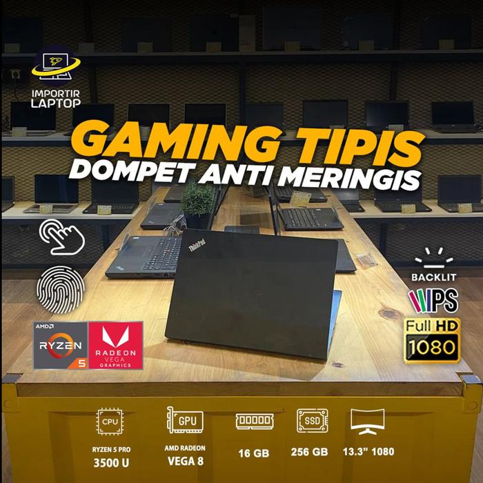 Laptop Second Medium Gaming Lenovo Thinkpad X395 Ryzen Pro 3500u Ram 16  Ssd 256 Radeon Vega Touchscreen Garansi Tahun
