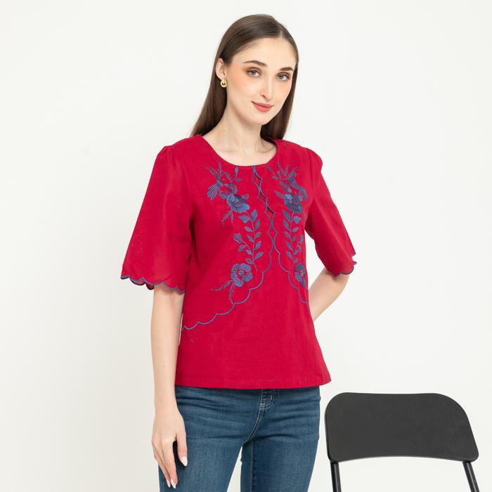 Gambar *Ready Stok* SISTER'S - Atasan Katun Bordir Y9419 (ZE) - Marun , M dari Sisters Fashion Group undefined Tokopedia