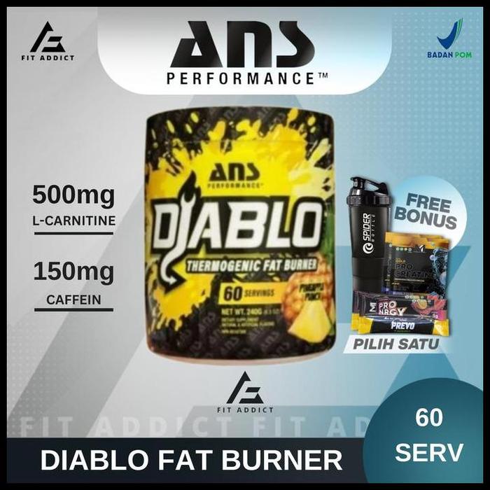 Gambar ANS DIABLO AM 60 SERVINGS 60 SERV FAT BURNER ANS PERFORMANCE FATBURNER THERMOGENIC TERBARU - Pineapple Punch, 2 S BCAA dari RicettaFood undefined Tokopedia