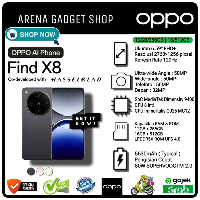 Gambar OPPO Find X8 Hasselblad Portrait AI Telescope Zoom Ram 12/256GB 16/512GB New Garansi Resmi X 8 - Black, Ram 12/256GB dari ArenaGadgetShop undefined Tokopedia