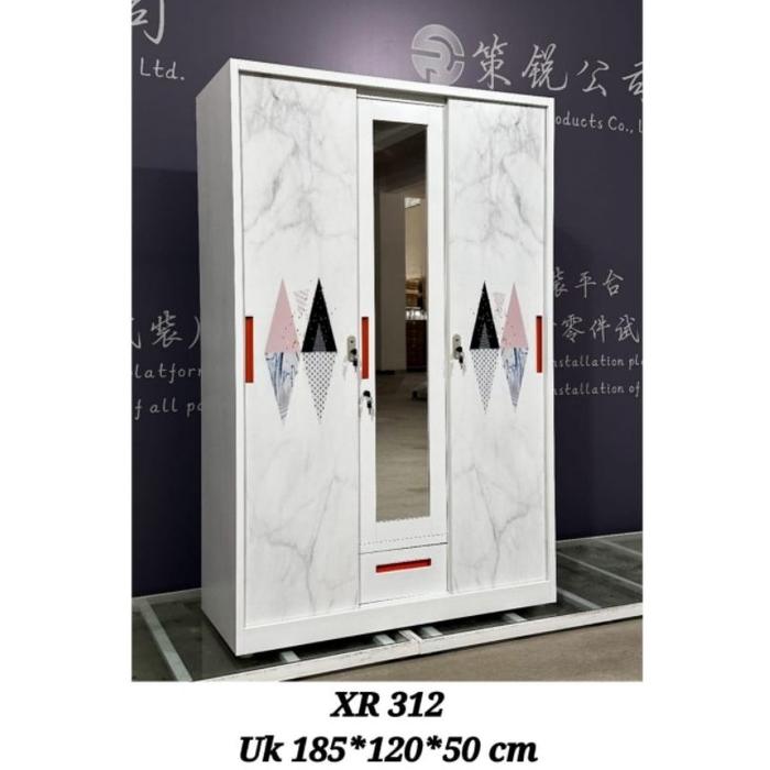 Gambar Lemari Pakaian Besi 3 Pintu Sliding Minimalis | Lemari Baju sleding - MOTIF-C, DIRAKIT dari Citra furniture undefined Tokopedia