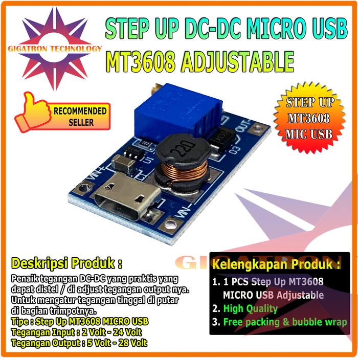 Gambar MT3608 DC-DC 2A Step Up Boost Converter Module Power Supply Type C MT 3608 Step Up 2A Power Booster Modul Converter MT3608 Type C Step Up Adjustable DC To DC Module Type C MT3608 Termurah New - MT 3608 MIC USB dari Gigatron Technology undefined Tokopedia