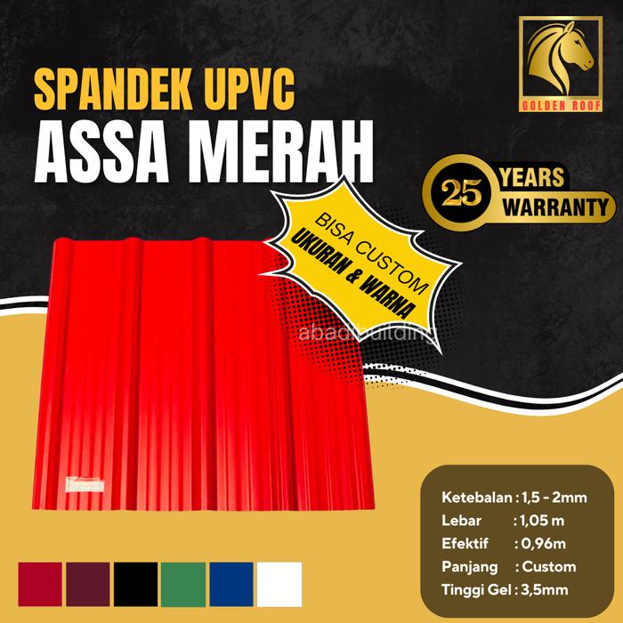 Gambar Atap Spandek UPVC ASSA Warna Merah - Atap Dingin Peredam Panas dan Suara - 1,5mm dari Abadi Material Building undefined Tokopedia