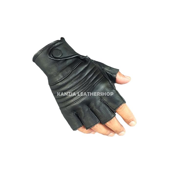 Gambar Sarung Tangan Kulit Kanzia Leathershop Waves Setengah Jari - Hitam dari Kanzia Leather undefined Tokopedia