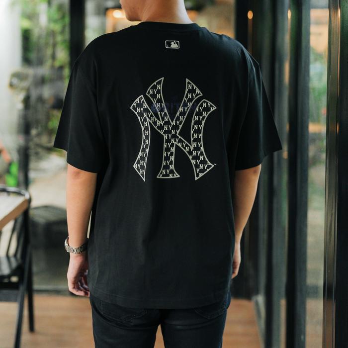 ☆MLB Korea☆ Denim-like Monogram Lettering Big Luxe Man-to- Denim-Like Monogram Big Lux Oversized-Fit T-Shirt New York