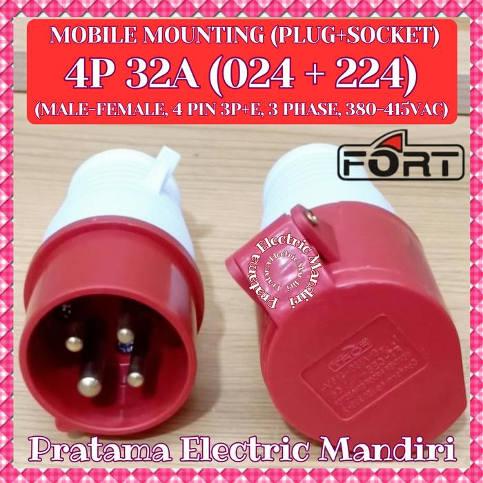 Jual FORT IP44 CEE INDUSTRIAL SOCKET MOBILE MOUNTING PLUG SOCKET 3P+E 4 ...