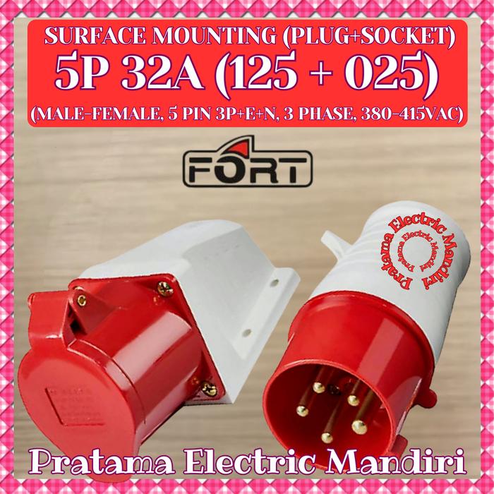 Gambar FORT IP44 CEE INDUSTRIAL WALL SOCKET SURFACE MOUNTING PLUG SOCKET 3P+E+N 5 PIN 5 KAKI 5P 32A 025 MALE COWOK | 125 FEMALE CEWEK 3 PHASE 380-415VAC - SET (025 + 125) dari Pratama Electric Mandiri undefined Tokopedia