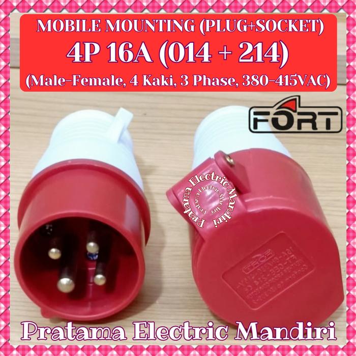 Gambar Plug & Mobile Mounting Socket 4 Pole 4 Pin 16A Male-Female - SET (014 + 214) dari Pratama Electric Mandiri undefined Tokopedia