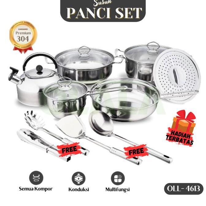Gambar 【COD】PANCI 1 SET LENGKAP 13PCS HIGH QUALITY STAINLESS STEEL COOKWARE SET MULTIFUNGSI OLL-4613 Kitenware - OLL-CH4613 dari BERKAAHH SHOPS undefined Tokopedia