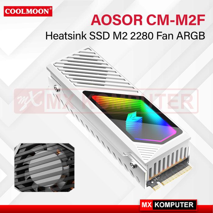 Gambar COOLMOON AOSOR CM-M2F Heatsink SSD M2 SATA NVME 2280 FAN ARGB - Putih dari MXKomputer_NEW undefined Tokopedia