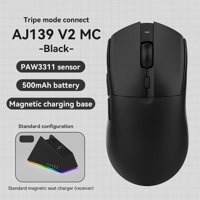 Gambar Ajazz AJ139 V2 MC PAW3311 Wireless Tri-mode Mouse Gaming with Charging Dock 500mAh Battery - Hitam dari Starcomp Solo undefined Tokopedia
