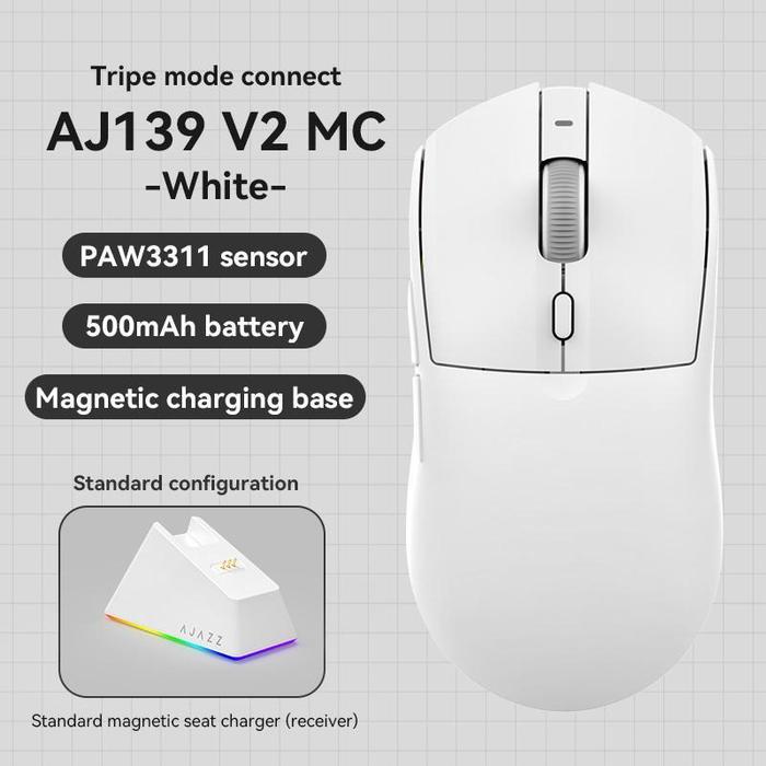 Gambar Ajazz AJ139 V2 MC PAW3311 Wireless Tri-mode Mouse Gaming with Charging Dock 500mAh Battery - Putih dari Starcomp Solo undefined Tokopedia