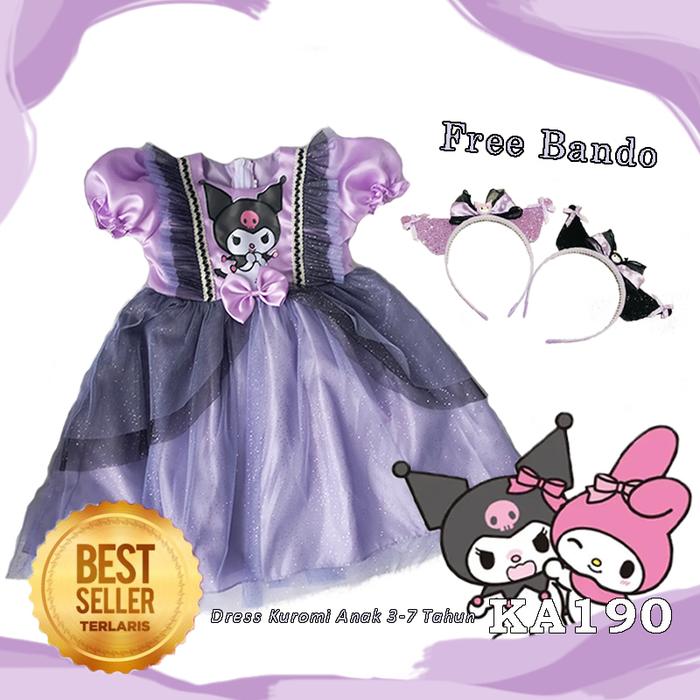 Gambar Baju Dress Kuromi Anak Perempuan 4 5 Tahun Gaun Pesta Ulang Tahun Tema Kuromi Terbaru Premium Baju Kostum Kuromi Anak Warna Ungu Lilac Hitam KA190 - Dress + Bando, 3-4 tahun dari Toko Kain Kurnia Agung undefined Tokopedia