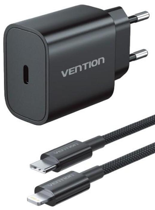Gambar Vention G17 Charger Set 20W PD EU With Kabel USB Type C to Lightning 1M Braided Cable - Hitam dari Starcomp Semarang undefined Tokopedia