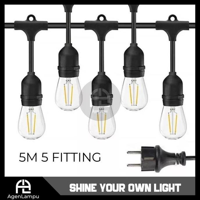 Gambar KABEL FITTING GANTUNG/LAMPU CAFE DEKORASI/KABEL LAMPU KAFE OUTDOOR - 5M 5 FITTING dari Jaya Mulia ID undefined Tokopedia