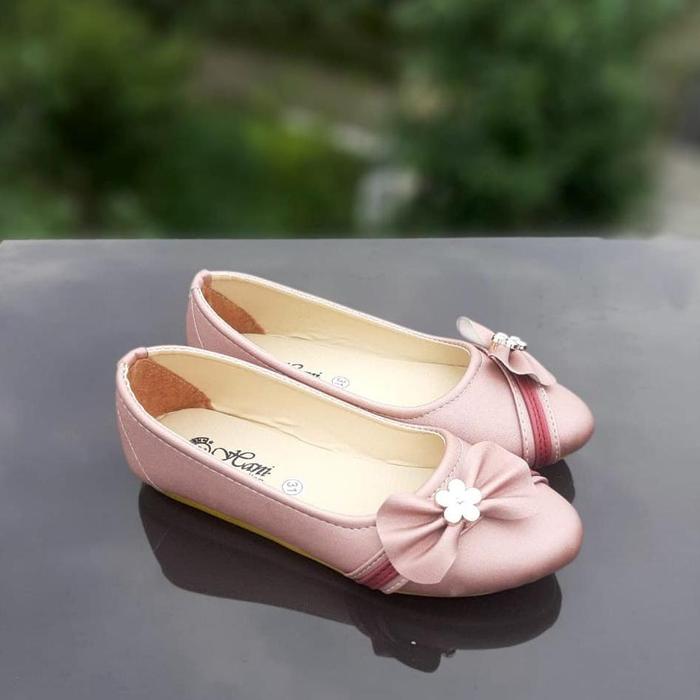 Gambar TOKOERS SBA02 Sepatu Balet, Flatshoes Anak Perempuan Umur 7 8 9 10 thn - Motif Pita with Bunga - Peach, Size 31 dari maharani59 undefined Tokopedia