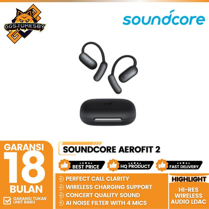 Gambar SOUNDCORE BY ANKER AEROFIT 2 HI-RES WIRELESS AUDIO LDAC BLUETOOTH 5.4 IP55 AI CLEAR CALLS - A3874 - Black dari GGSTORESBY undefined Tokopedia