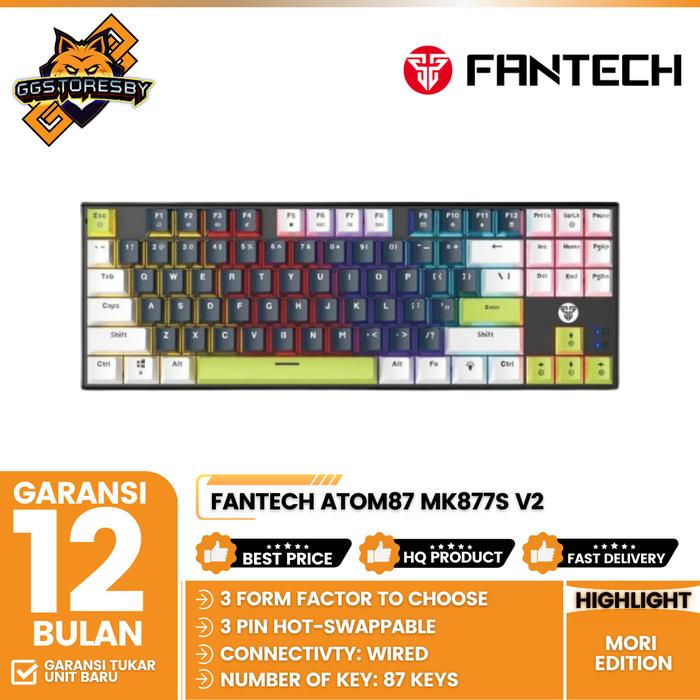 Gambar FANTECH ATOM87 ATOM-87 MK877S V2 MORI EDITION WIRED MECHANICAL GAMING KEYBOARD RGB 80% LAYOUT - BLACK-WHITE, RED SWITCH dari GGSTORESBY Kota Surabaya Tokopedia