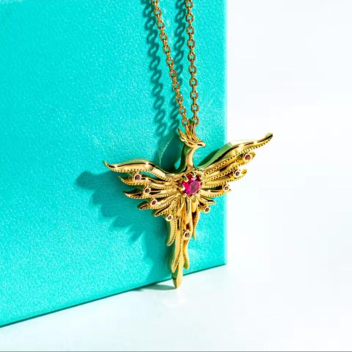 Gambar Kalung Pria Wanita Phoenix Mythology Classic of Mountains and Seas 925 Sterling Silver Yellow Gold Plated Necklace Jewelry dari Oriental & Co Jewelry undefined Tokopedia