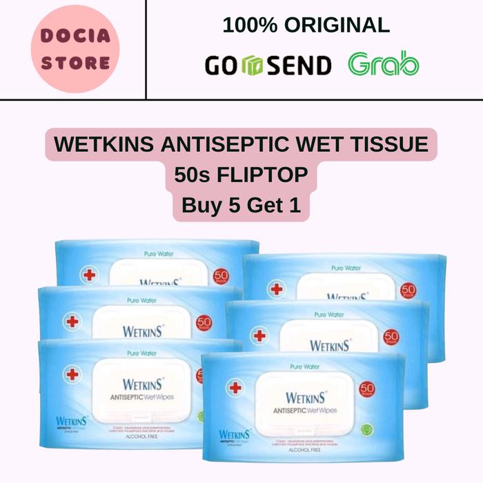 Gambar TISU BASAH ANTISEPTIK WETKINS 50s . ALCOHOL FREE dari Docia Store undefined Tokopedia
