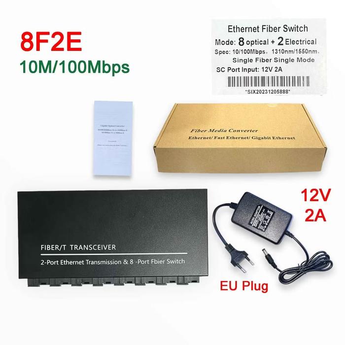 Jual Media Converter 8F2E 8 Port Fiber Optic 2 RJ45 LAN Ethernet ...
