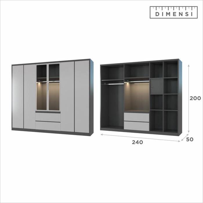 Gambar SHUMO Lemari Pakaian Besi 6 Pintu Minimalis Lampu LED | Lemari Baju Metal Wardrobe - MOTIF-A, DIRAKIT dari Citra furniture Kota Administrasi Jakarta Pusat Tokopedia