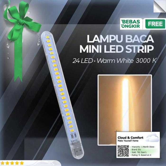 Gambar Clouds.id - Lampu Baca Mini LED Strip Portable Warm White USB 12W 5V - - Putih, Etc dari Clouds & Comfort undefined Tokopedia