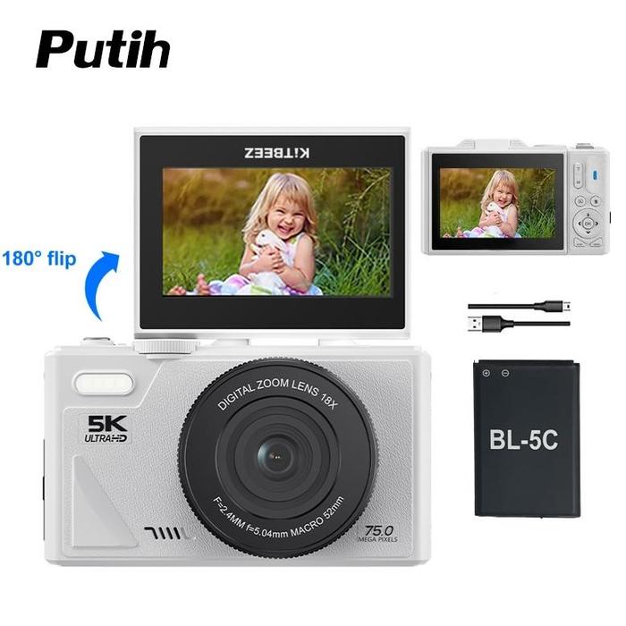 Gambar PROMO_ KiTBEEZ KP-2 Kamera Digital WiFi 5K Hitam Putaran 180° Zoom 18x kamera Dengan Dukungan Selfie Koneksi WIFI untuk Hadiah Pemula Retro Kamera digicam kamera anak anak bisa keluar foto _yushop-37 - Putih, +32GB dari yushop37 undefined Tokopedia