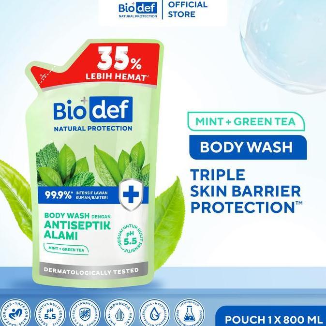 Gambar [Buy 1 Get 1] Biodef Sabun Mandi Cair Paket Refill Pouch 800ml Free Refill Pouch 400ml | Sabun Mandi Cair Untuk Meredakan Jerawat Punggung, Back Acne, Minyak Pada Kulit, Sensitif, dan Kulit Kering - Greentea+400ml dari KERRY ALLEN undefined 4 Tokopedia
