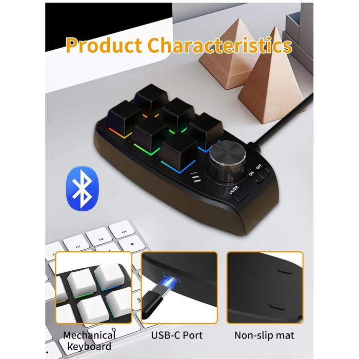 Gambar Macropad Dumpad Dumbpad Numpad Macro Keyboard Mechanical Hotswap Knob Mini Wireless Bluetooth Backlight LED Gaming Multimedia RGB Programable Tombol Red Switch Custom Android 3 6 12 Key Wires USB Type C Dual Mode Volume Control Shortcut Laptop Komputer PC - 6 Key BT NEW dari SBP27 undefined Tokopedia