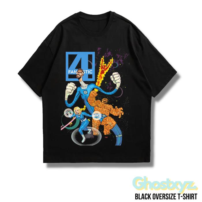 Gambar Ghostxyz T-Shirt Fantastic Four First Steps Black White Oversize Vintage Tee Baju Kaos - 1, M dari Ghostxyz undefined Tokopedia