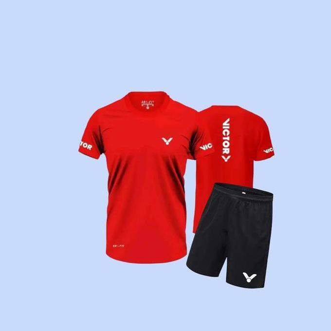 Gambar Terbaru Stelan Kaos Olahraga Jersey Badminton Bulutangkis Tenis Victor Uniseks Tr0018 Baju Sport Original - Merah, M dari obralstorez undefined Tokopedia