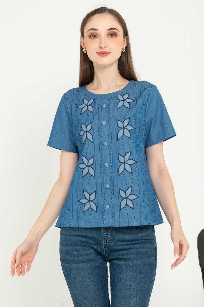 Gambar *Ready Stok* SISTER'S - Atasan Katun Denim Y9403 (ZE) - Biru Muda, L dari Sisters Fashion Group undefined Tokopedia