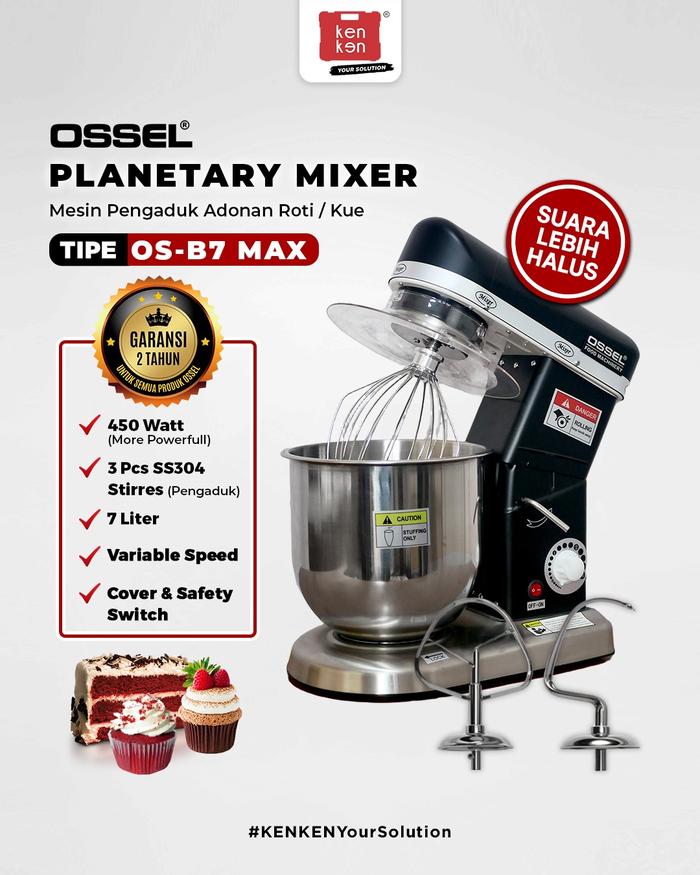 Gambar OSSEL Mixer Roti Stand Mixer Planetary Mixer 7 Liter OS-B7 MAX Cover Safety Switch OSSEL TERMURAH viral dari KEN KEN YOGYAKARTA undefined Tokopedia