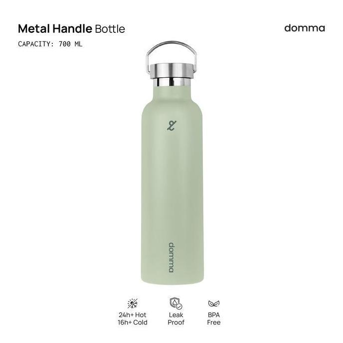Gambar Stok Terbatas [Domma] 700 Ml Metal Handle Lid Insulated Reusable Tumbler Water Bottle - Double Wall Stainless Steel Botol Minum Thermos Kopi Teh - Sage Green dari mittensfull undefined 5 Tokopedia
