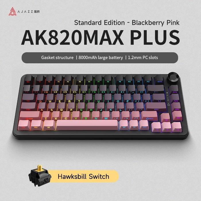 Gambar Ajazz AK820 MAX PLUS Wireless Mechanical Keyboard with TFT Color Screen and Volume Knob - PINK-HAWK dari DextMall undefined Tokopedia