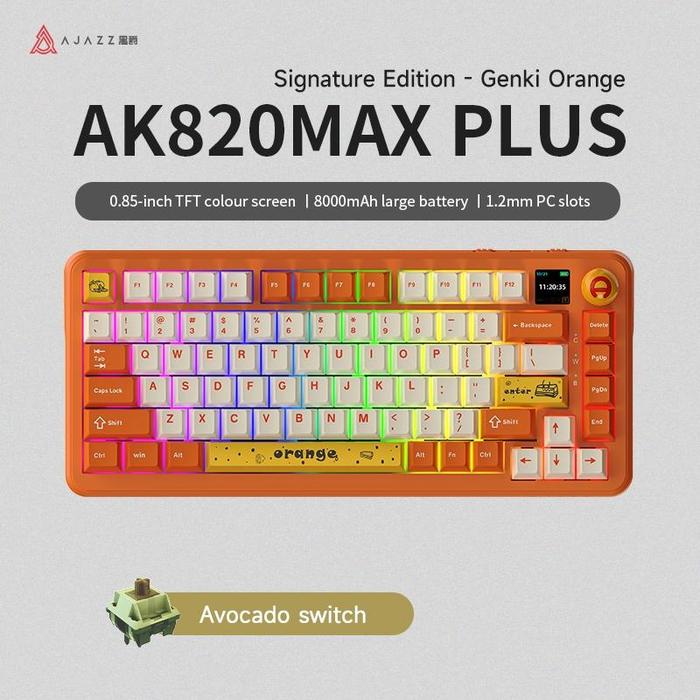 Gambar Ajazz AK820 MAX PLUS Wireless Mechanical Keyboard with TFT Color Screen and Volume Knob - ORANGE-AVOCADO dari DextMall undefined Tokopedia