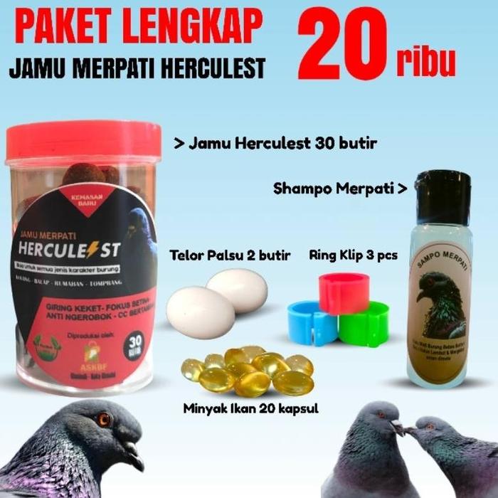 Gambar Jamu Merpati PAKET LENGKAP 20 ribu lengkap jamu herculest,telor palsu,shampo,minyak ikan dari Liandostore undefined Tokopedia