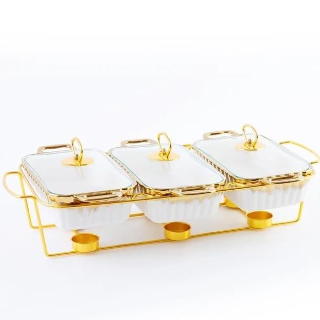 Gambar 1 Set Canada Serving Plate / Mangkok Sup /Piring Keramik Makan / Panci - White Gold dari alvino0 store undefined Tokopedia