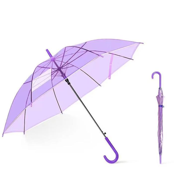 Gambar Wakakids Payung Transparan Polos Bening Model Tongkat Otomatis - Ungu dari Wakakids undefined Tokopedia