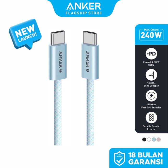 Gambar Anker Fast Charging Kabel Charger MFi iPhone X 11 12 13 14 15 16 PD Type C to C USB A and Lightning 15W 60W 240W 3ft 6ft Max 3A 5A Samsung Oppo - C-C240W 3ft BLU dari ankerflagshipstore undefined Tokopedia