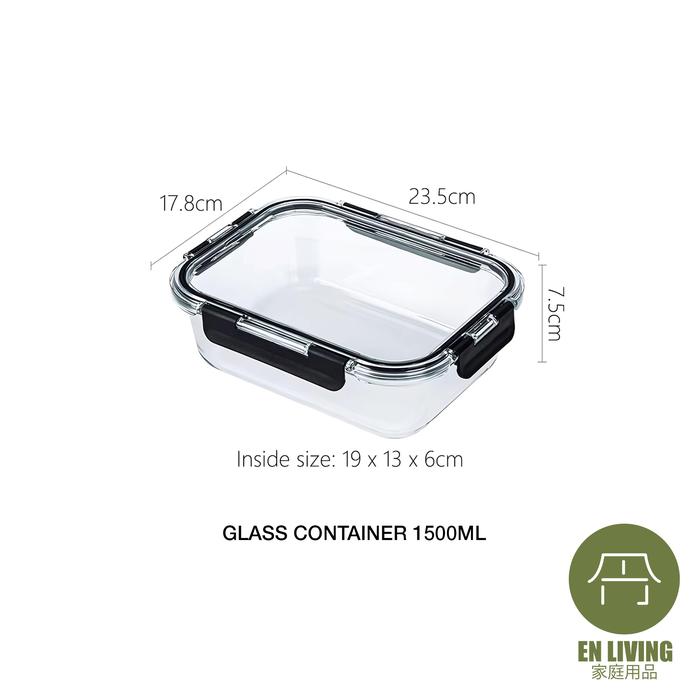 Gambar EN LIVING Glass Container SERIES / Kotak Makanan / Lunch Box / Tempat Makanan / Food Container - 1500ml dari EN LIVING Kota Bandung Tokopedia