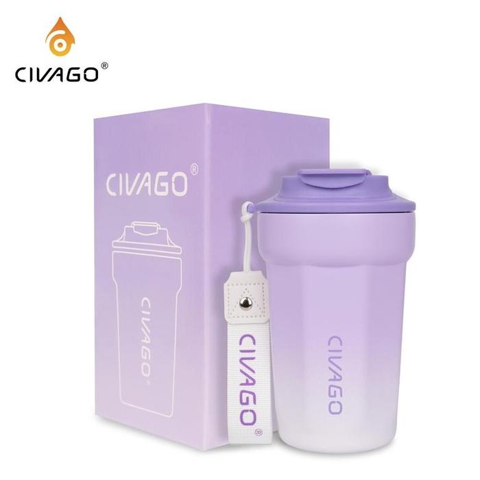 Gambar Civago 13oz/385ml Mug Kopi Stainless Steel Dengan Lapisan Keramik Dan Tutup Termos Vakum untuk Minuman Panas dan Dingin - Ungu dari Zeta Mall undefined Tokopedia